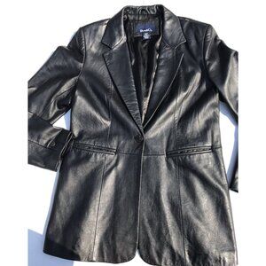 Vtg Denim Co Women's Black Leather Moto Jacket Coat Med Streetwear Trench 90s